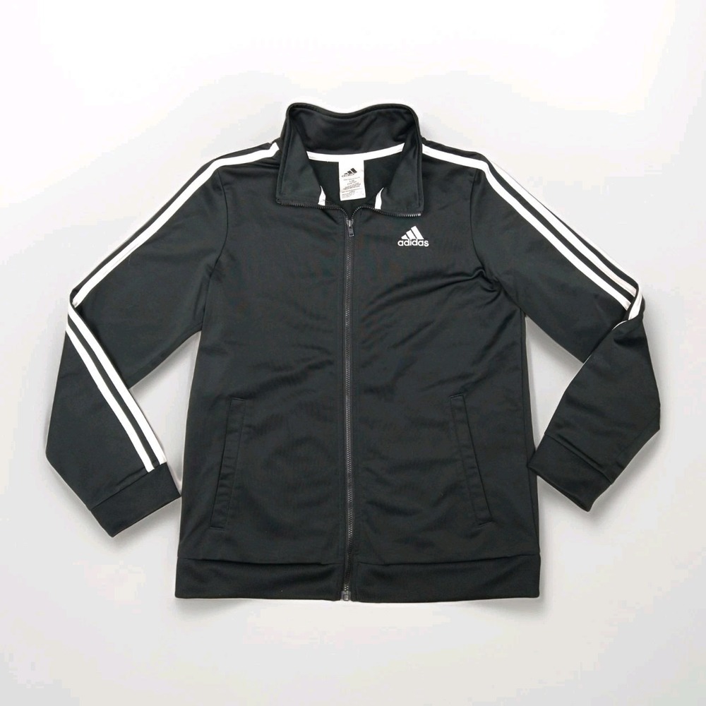 Adidas Boys' Zip Front Iconic Tricot Jacket Black Size L 14-16